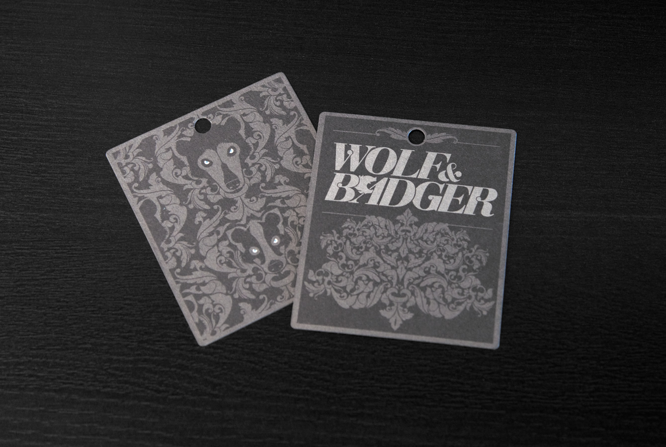 Wolf and Badger clothing tag designs